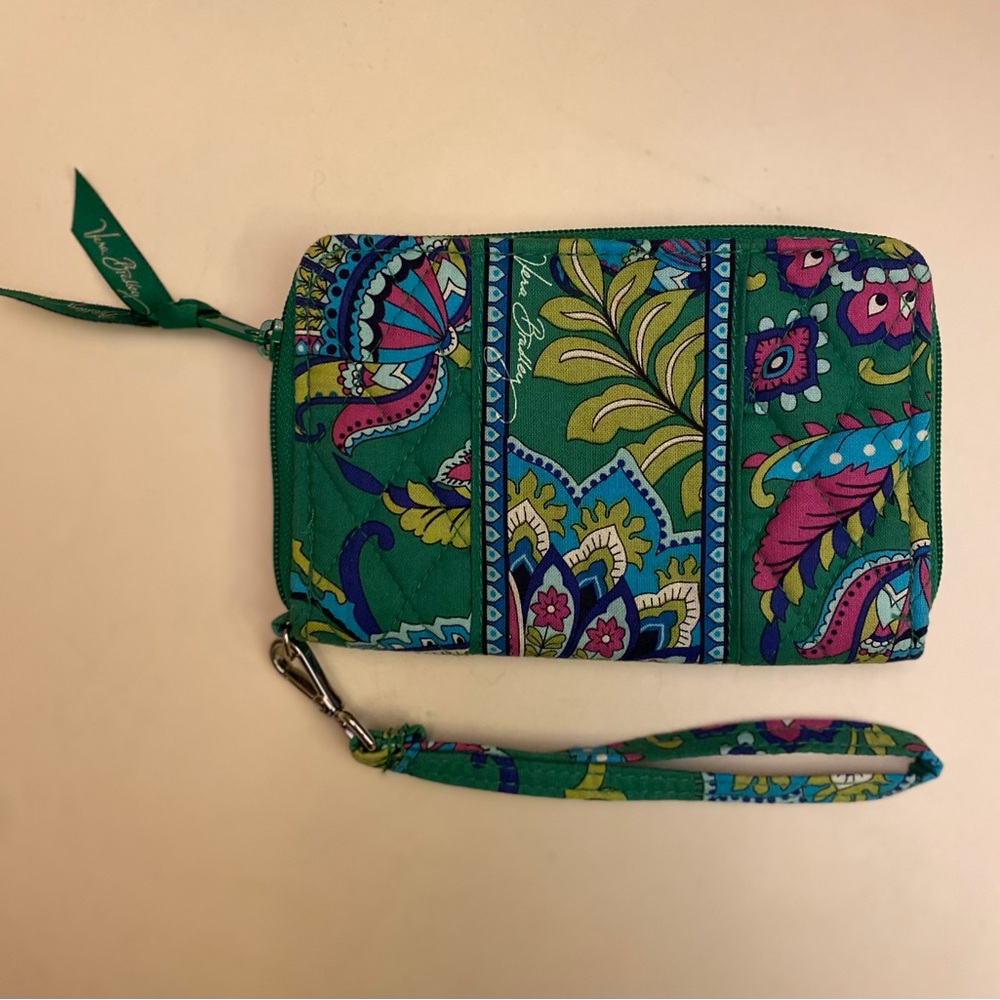 Vera Bradley Zip- Around Green and Blue Quilted Wristlet